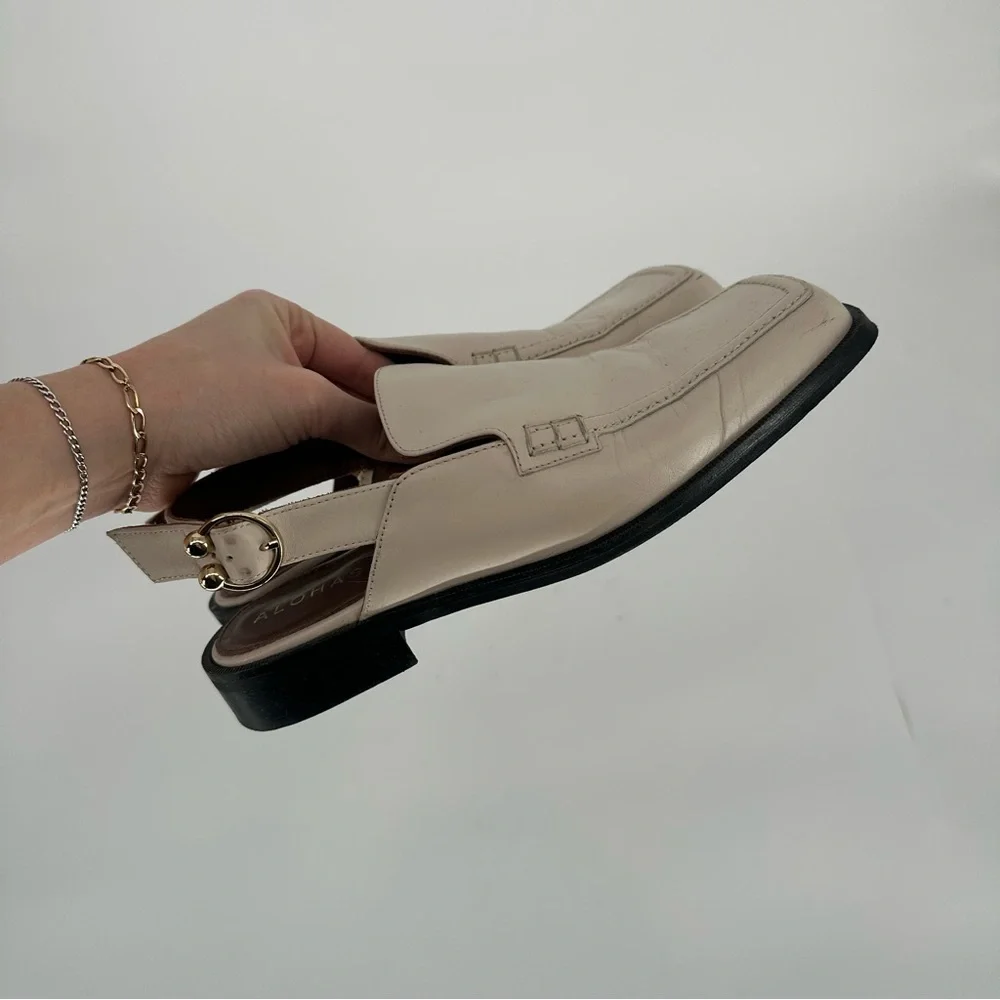 Alohas Abe Slingback Leather Loafer Mules Cream Square Toe Low Heel Size 38 7.5 - Picture 5 of 9